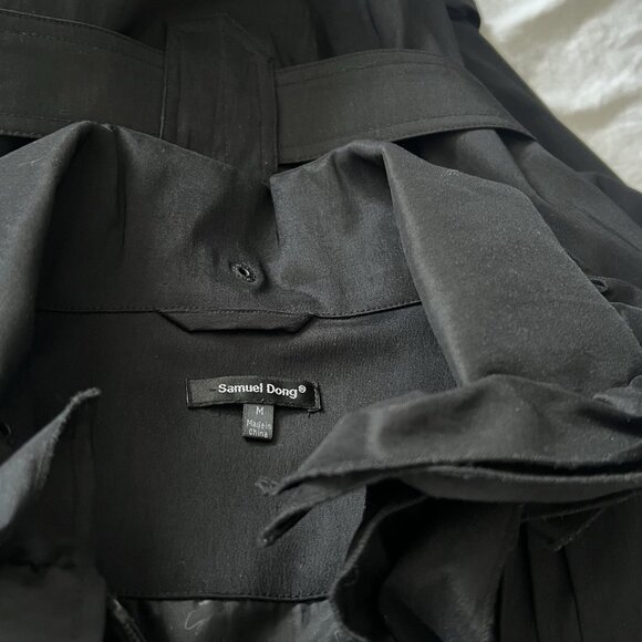 EUC Samuel Dong Black Tafetta Ruffled Artsy Full-Zip Longline Coat Jacket sz M - Picture 4 of 5